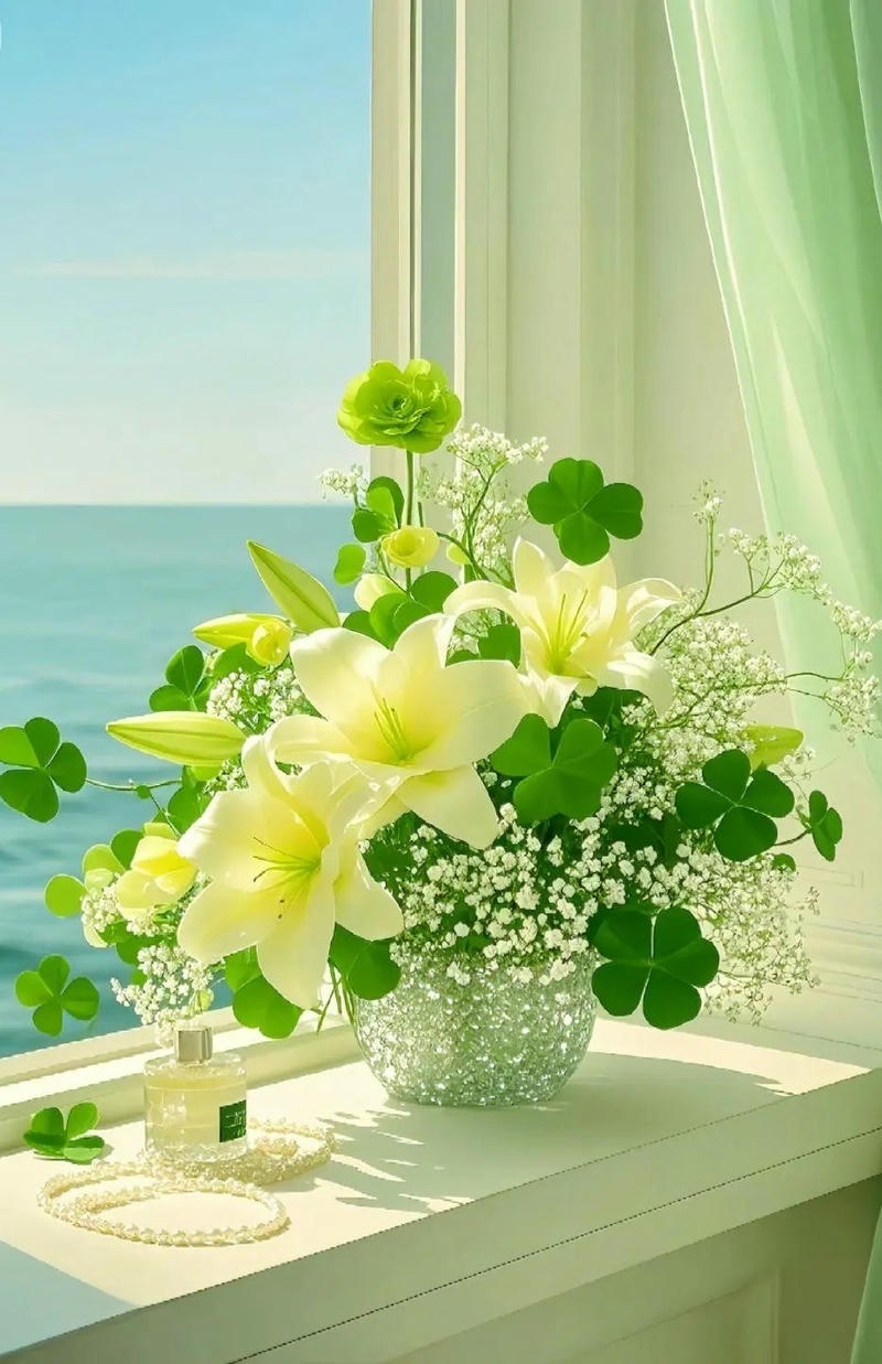 hình nền cỏ 4 lá cắm bình