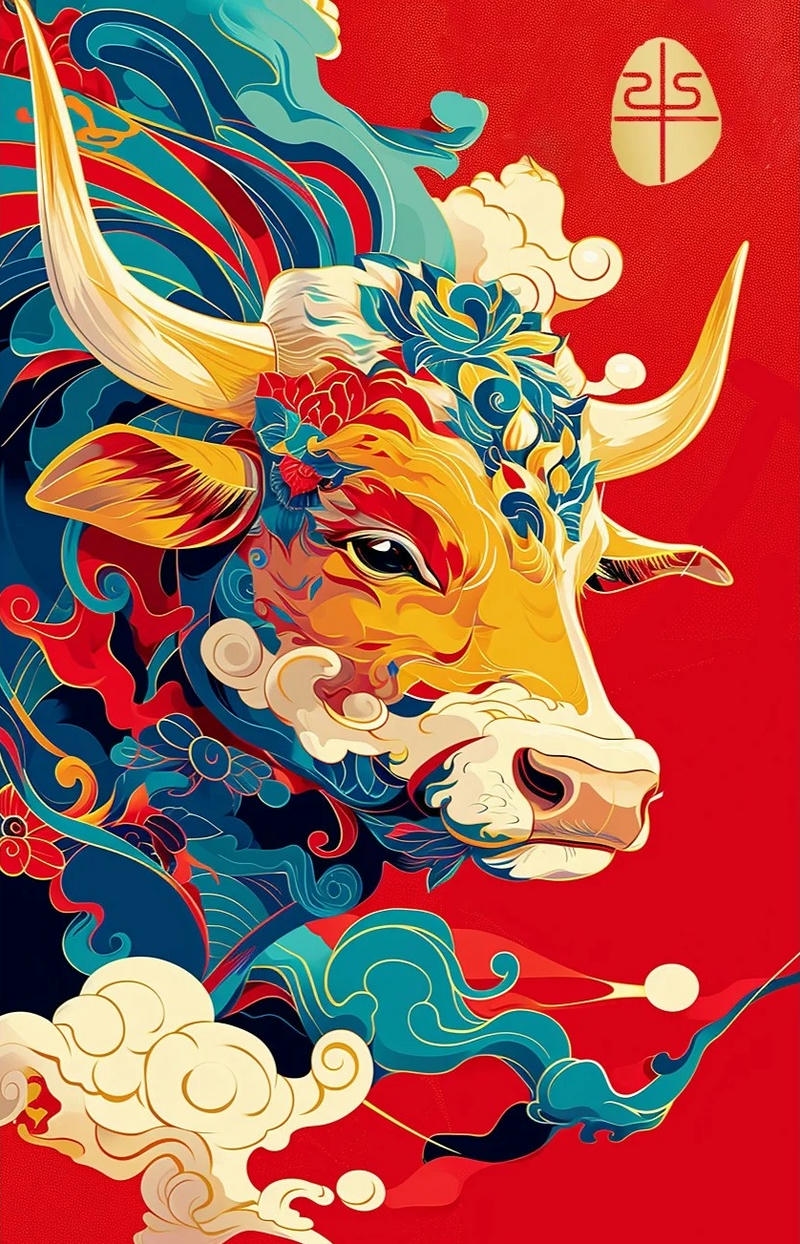 hình nền con trâu nền đỏ